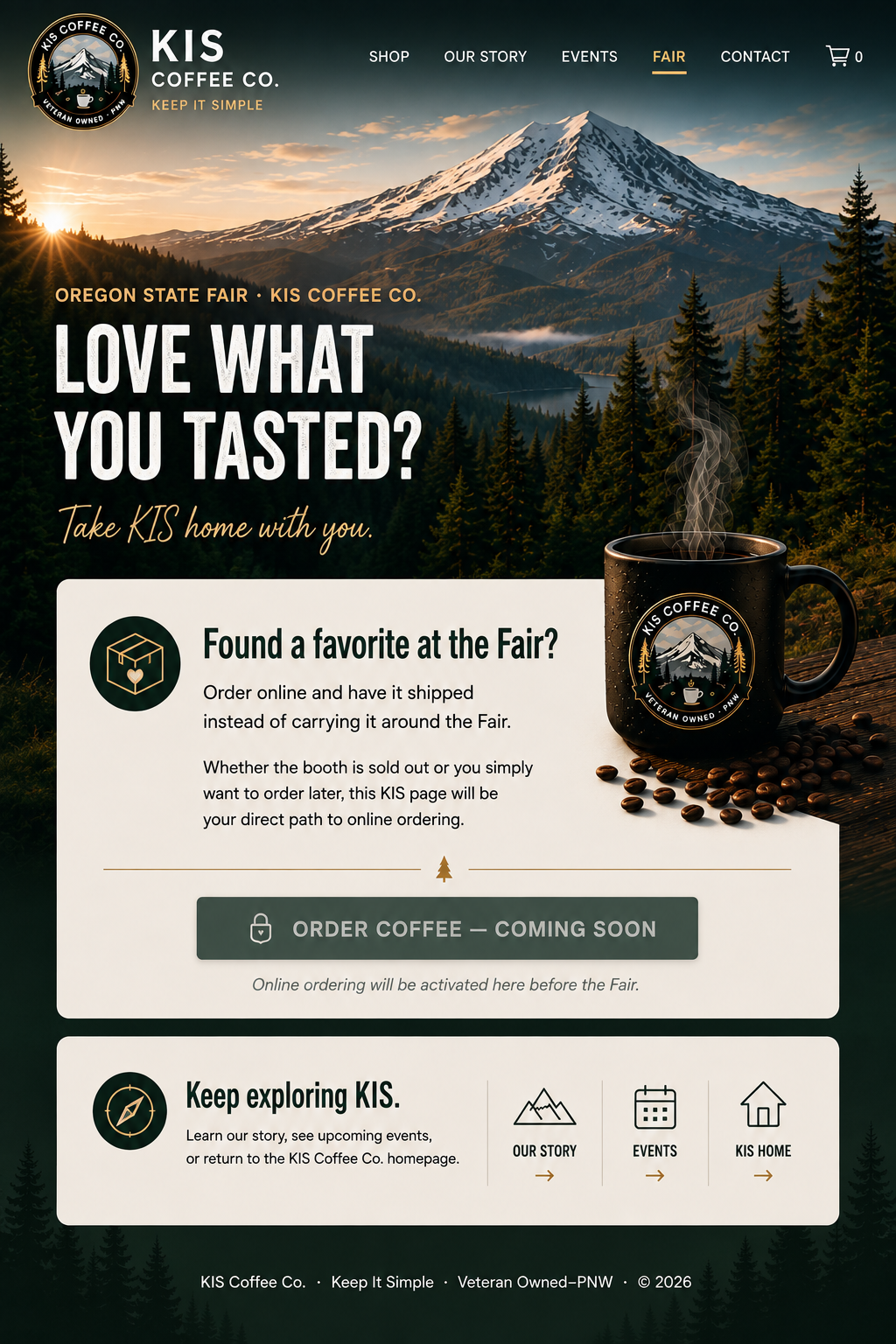 KIS Coffee Co. Oregon State Fair ordering page